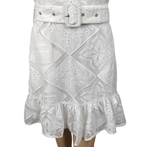 Ciebon Braylee White Eyelet Belted High Neck Dress SZ S - Picture 6 of 11